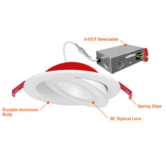 4" Floating Gimbal Downlight (Canless) White Round Module FIRE RATED