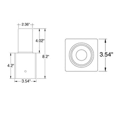 Tenon: Square 3" Pole Reducer to 2.36"