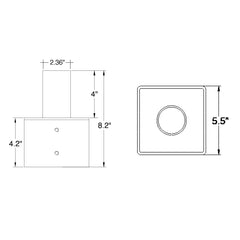 Tenon: Square 5" Pole Reducer to 2.36"