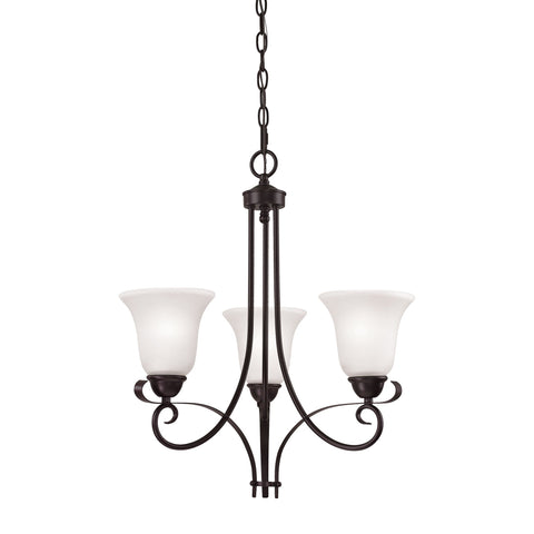 Brighton 3-Light Chandelier in Oil Rubbed Bronze and White Glass Ceiling Thomas Lighting 