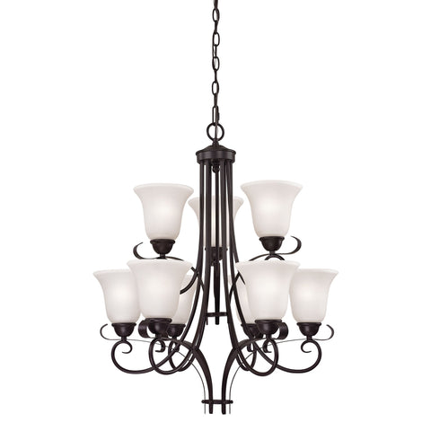 Brighton 9-Light Chandelier in Oil Rubbed Bronze and White Glass Ceiling Thomas Lighting 