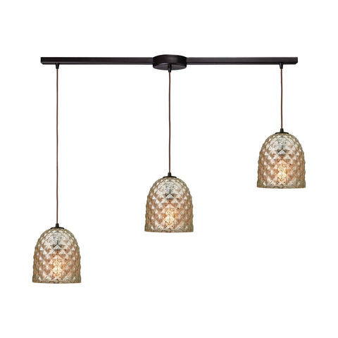 Brimley 3-Light Linear Bar In Oil Rubbed Bronze With Raised Diamond Texture Mercury Glass Pendant Ceiling Elk Lighting 