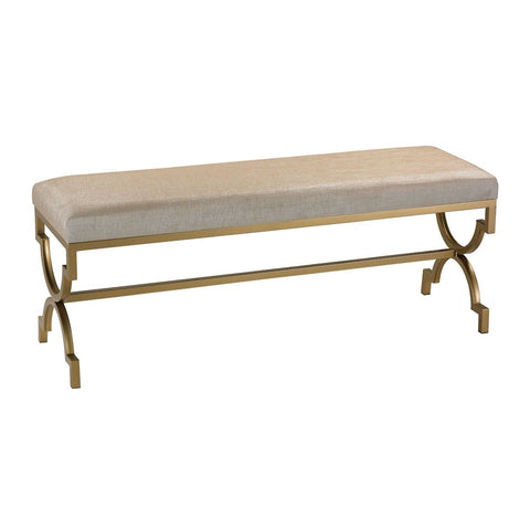 Gold Cane Double Bench In Cream Metallic Linen FURNITURE Sterling 