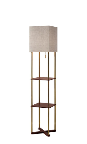 Harrison Shelf Floor Lamp with USB Charge Ports - Brass Lamps Adesso 