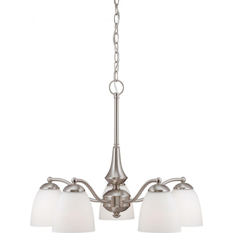 Patton 5 Light Chandelier (Arms Down) with Frosted Glass Ceiling Nuvo Lighting 