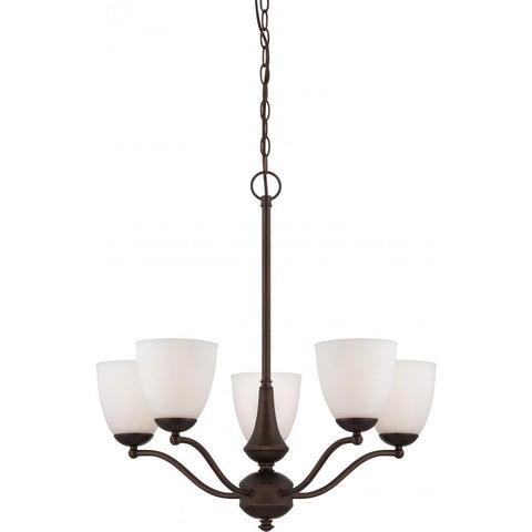 Patton 5 Light Chandelier (Arms Up) with Frosted Glass Ceiling Nuvo Lighting 