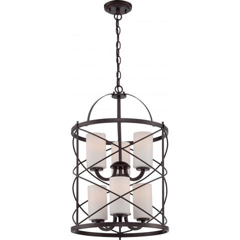 Ginger 6 Light 2-Tier Chandelier with Satin White Glass Ceiling Nuvo Lighting 