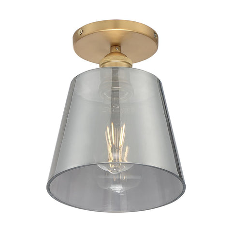 Motif 1 Light Semi-Flush with Smoked Glass Brushed Brass and Smoked Glass Finish