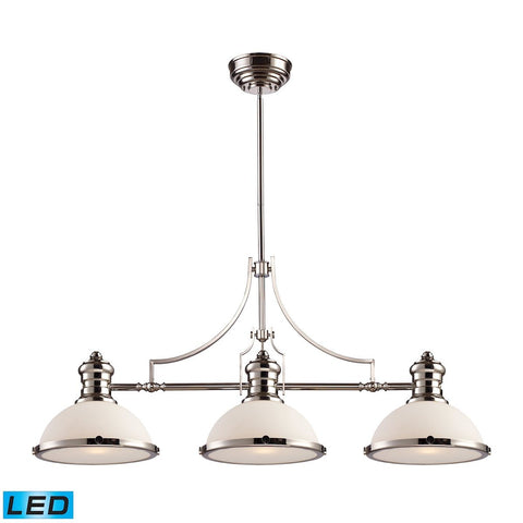 Chadwick 3 Light LED Billiard In Polished Nickel And White Glass Ceiling Elk Lighting 