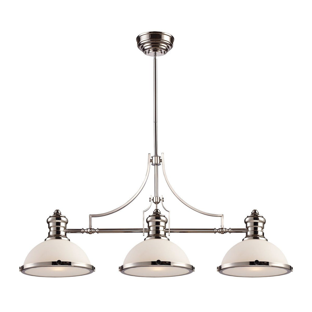 Chadwick 3 Light Billiard In Polished Nickel And White Glass Ceiling Elk Lighting 