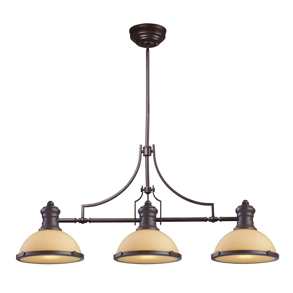 Chadwick 3 Light Billiard In Oiled Bronze And Amber Glass Ceiling Elk Lighting 
