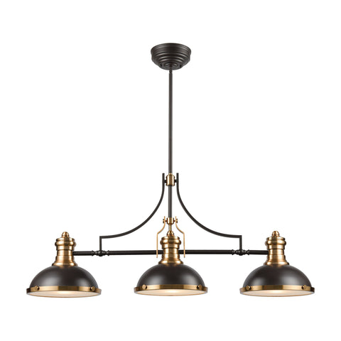 Chadwick 3-Light Island Light in Oil Rubbed Bronze with Metal and Frosted Glass Ceiling Elk Lighting 