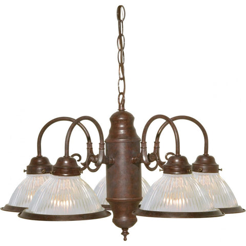5 Light 22" Chandelier With Clear Ribbed Shades Ceiling Nuvo Lighting 