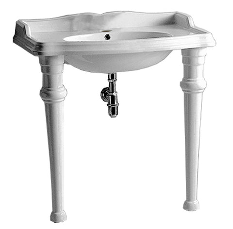 Isabella Collection Rectangular Console with integrated oval bowl, single hole faucet drill, backsplash, ceramic leg support and chrome overflow