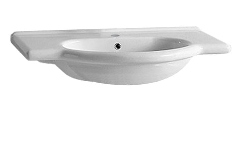 Isabella Collection Wall Mount/Semi Recessed Large Vanity Bath Basin with Single Hole Faucet Drilling Integrated Oval Basin and Chrome Overflow