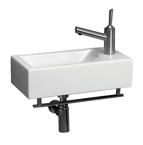 Isabella Collection Small Wall Mount Basin with Crome Towel Bar and Center Drain
