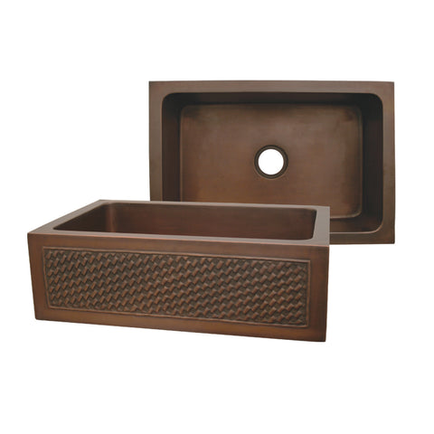 Copperhaus Rectangular Undermount Sink with a Basket Weave Design Front Apron