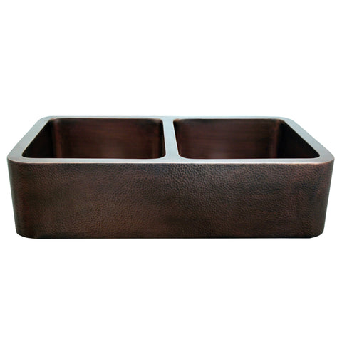 Copperhaus Rectangular Double Bowl Undermount Sink with Hammered Front Apron