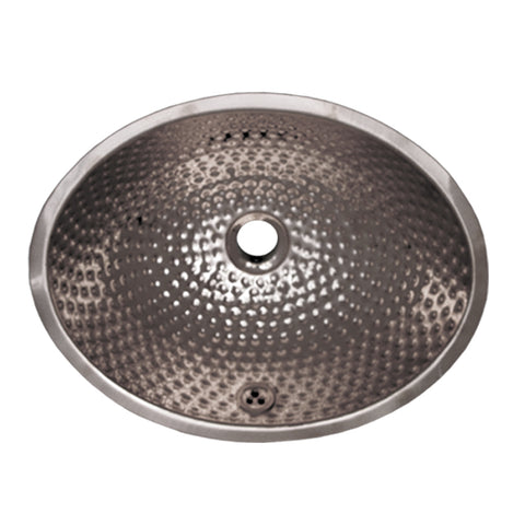 Decorative Oval Ball Pein Hammered Textured Undermount Basin with Overflow and a 1 1/4" Center Drain
