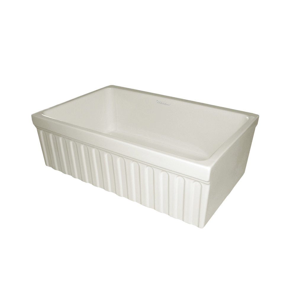 Farmhaus Fireclay Quatro Alcove Reversible Sink with a Fluted Front Apron and Decorative 2 1/2" Lip on One Side and 2" Lip on the Opposite Side