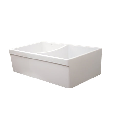 Farmhaus Fireclay Quatro Alcove Reversible Double Bowl Sink with 2" Lip on One Side and 2 «" Lip on the Opposite Side