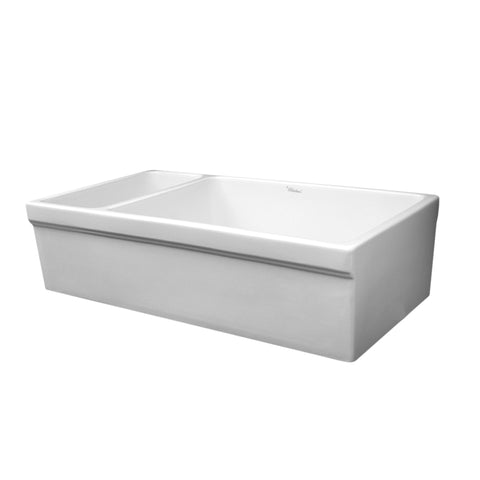 Farmhaus Fireclay Quatro Alcove Large Reversible Sink and Small Bowl with Decorative 2 «" Lip on Both Sides