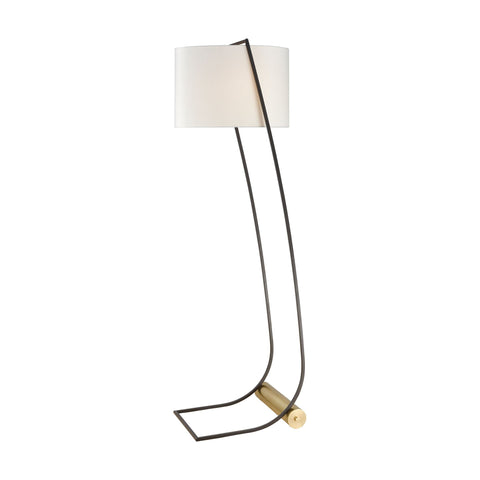 Electric Slide Floor Lamp in New Aged Brass and Oiled Bronze with White Linen Shade Lamps Dimond Lighting 