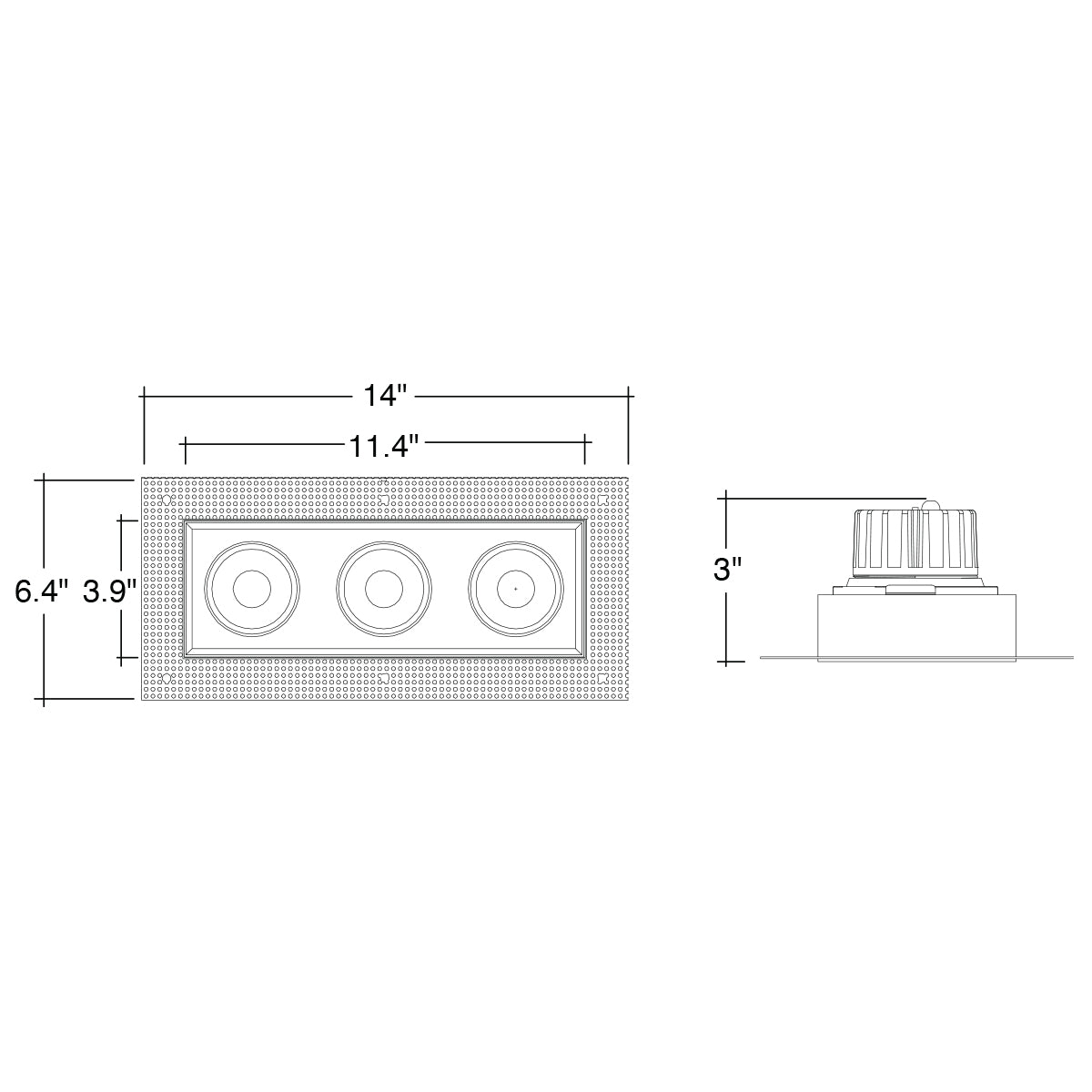 4" Multiple Trimless: Triple Head