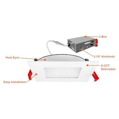 6" External J-Box Square Downlight: Slim-Line