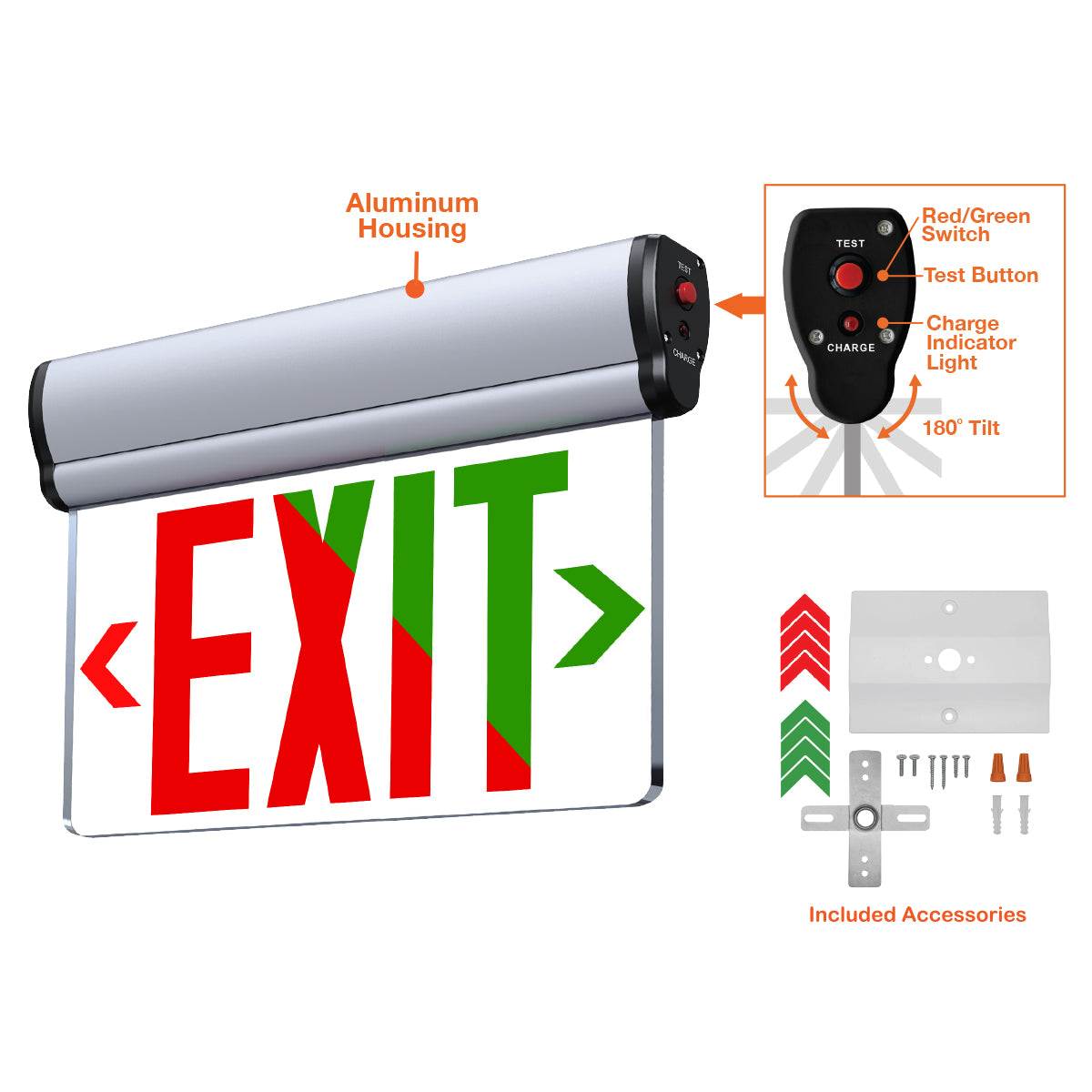Emergency Exit Sign Red/Green Selectable Letters