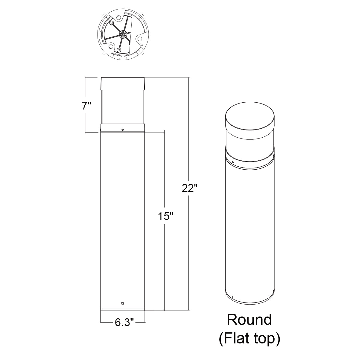 22" Bollard Base: Round Black