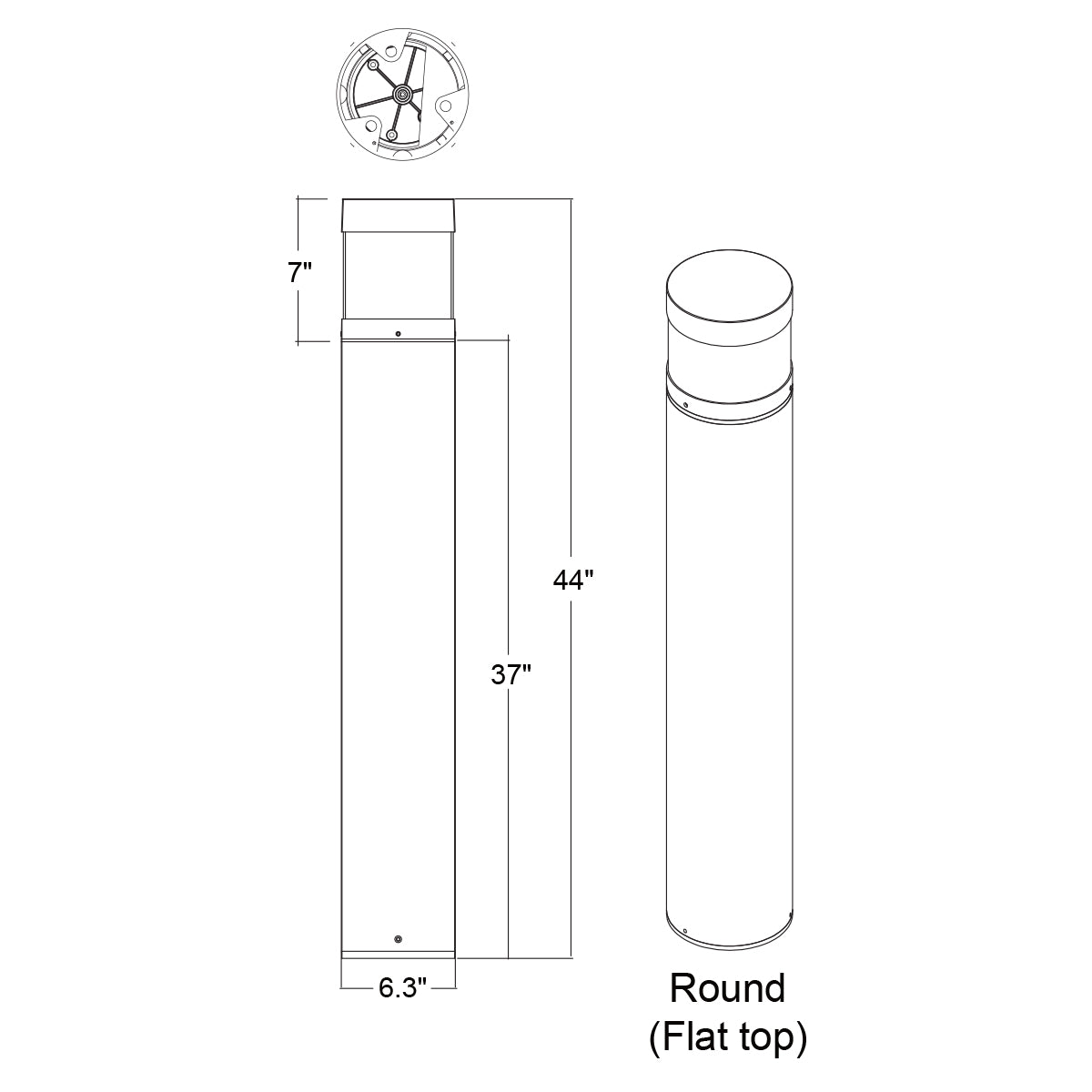 44" Bollard Base: Round Black