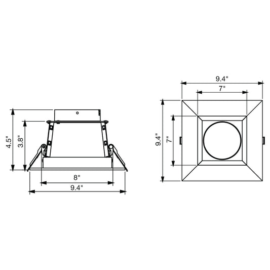 8" CADM: Clear-Specular Haze Reflector/White Square Trim