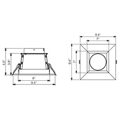 8" CADM: Clear-Specular Haze Reflector/White Square Trim