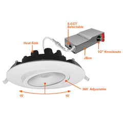 6" Gimbal Adjustable  Downlight Canless