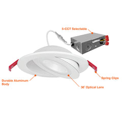 4" Floating  Gimbal Downlight (Canless) White Round Module