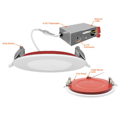 6" External J-Box Round Downlight: Slim-Line: FIRE RATED