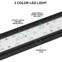 Aquarium Light 12" bar for 12-18" Tank, 3 Light Modes Remote: Qube-Line