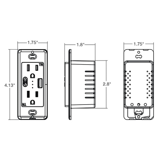 PIR Bi-Level + Daylight: Wall Outlet 3-Prong + USB SILVAIR