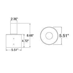 Tenon: Round 5" Pole Reducer to 2.36"