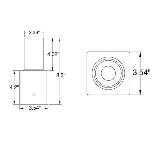 Tenon: Square 3" Pole Reducer to 2.36"