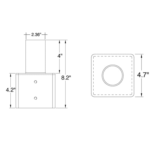 Tenon: Square 4" Pole Reducer to 2.36"