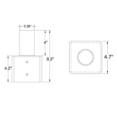 Tenon: Square 4" Pole Reducer to 2.36"