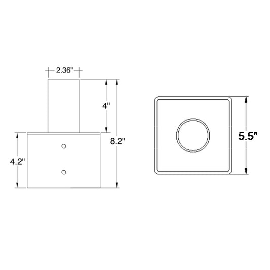 Tenon: Square 5" Pole Reducer to 2.36"