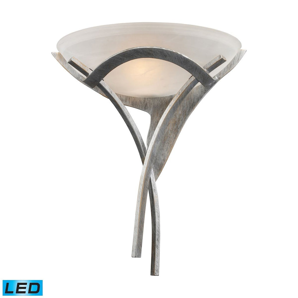 Aurora 1 Light LED Sconce In Tarnished Silver With White Faux-Alabaster Glass Wall Sconce Elk Lighting 