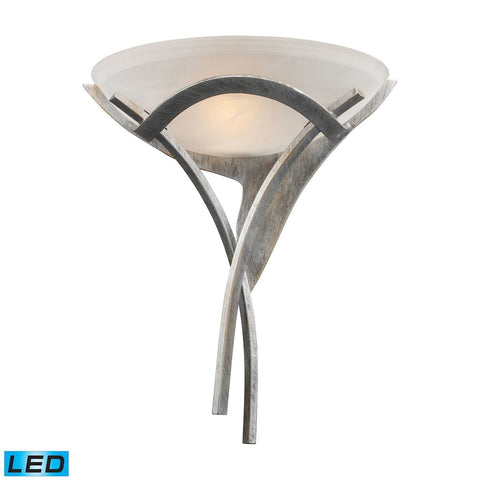 Aurora 1 Light LED Sconce In Tarnished Silver With White Faux-Alabaster Glass