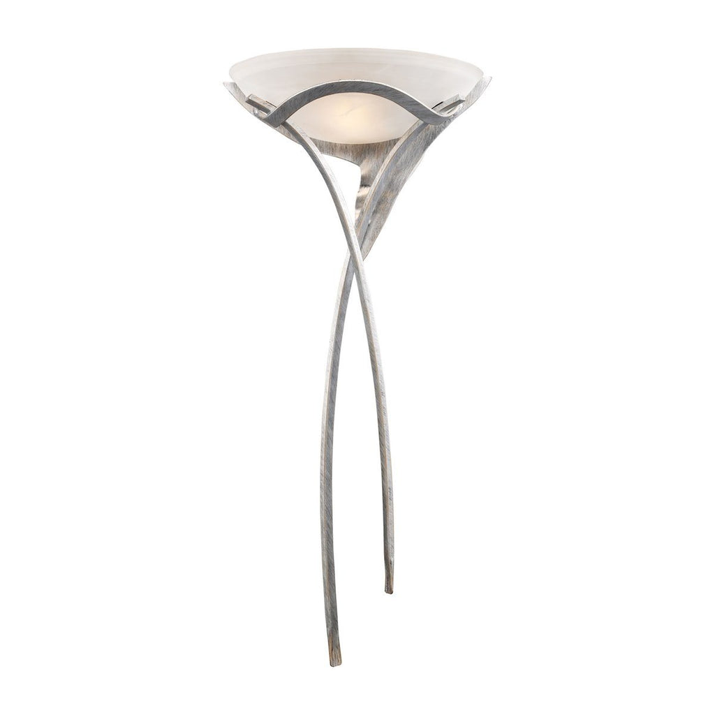 Aurora 1 Light Sconce In Tarnished Silver With White Faux-Alabaster Glass Wall Sconce Elk Lighting 