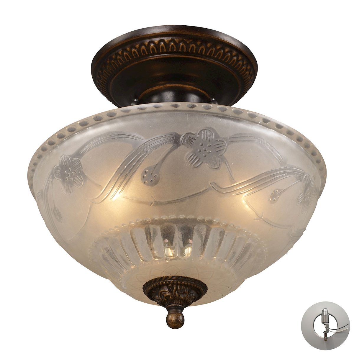 Restoration Flushes 3 Light Semi Flush In Antique Golden Bronze - Includes Recessed Lighting Kit Semi Flushmount Elk Lighting 