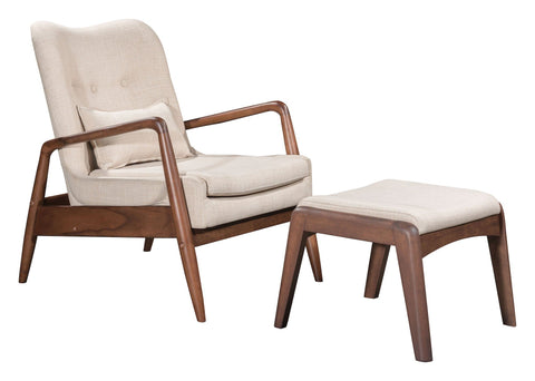 Bully Lounge Chair & Ottoman Beige Furniture Zuo 