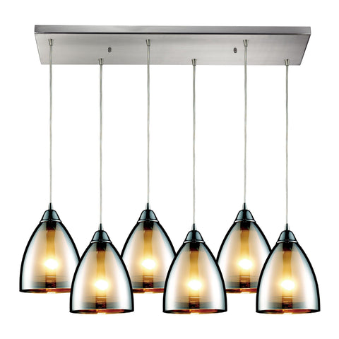Reflections 6 Light Pendant In Satin Nickel And Multicolor Glass Ceiling Elk Lighting 